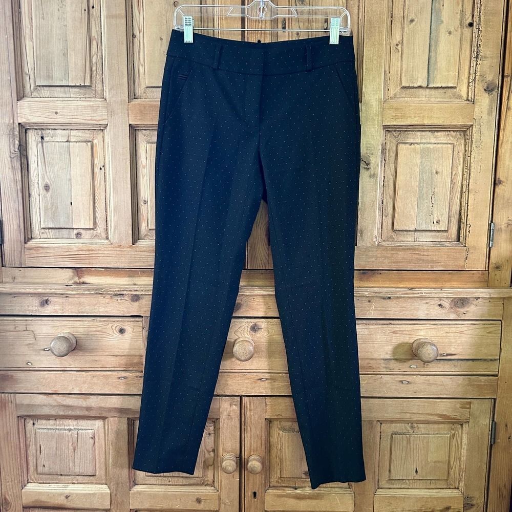 RW & Co Womens Size 2 Black Pants Trousers Dotted Print Slim Leg Office Business